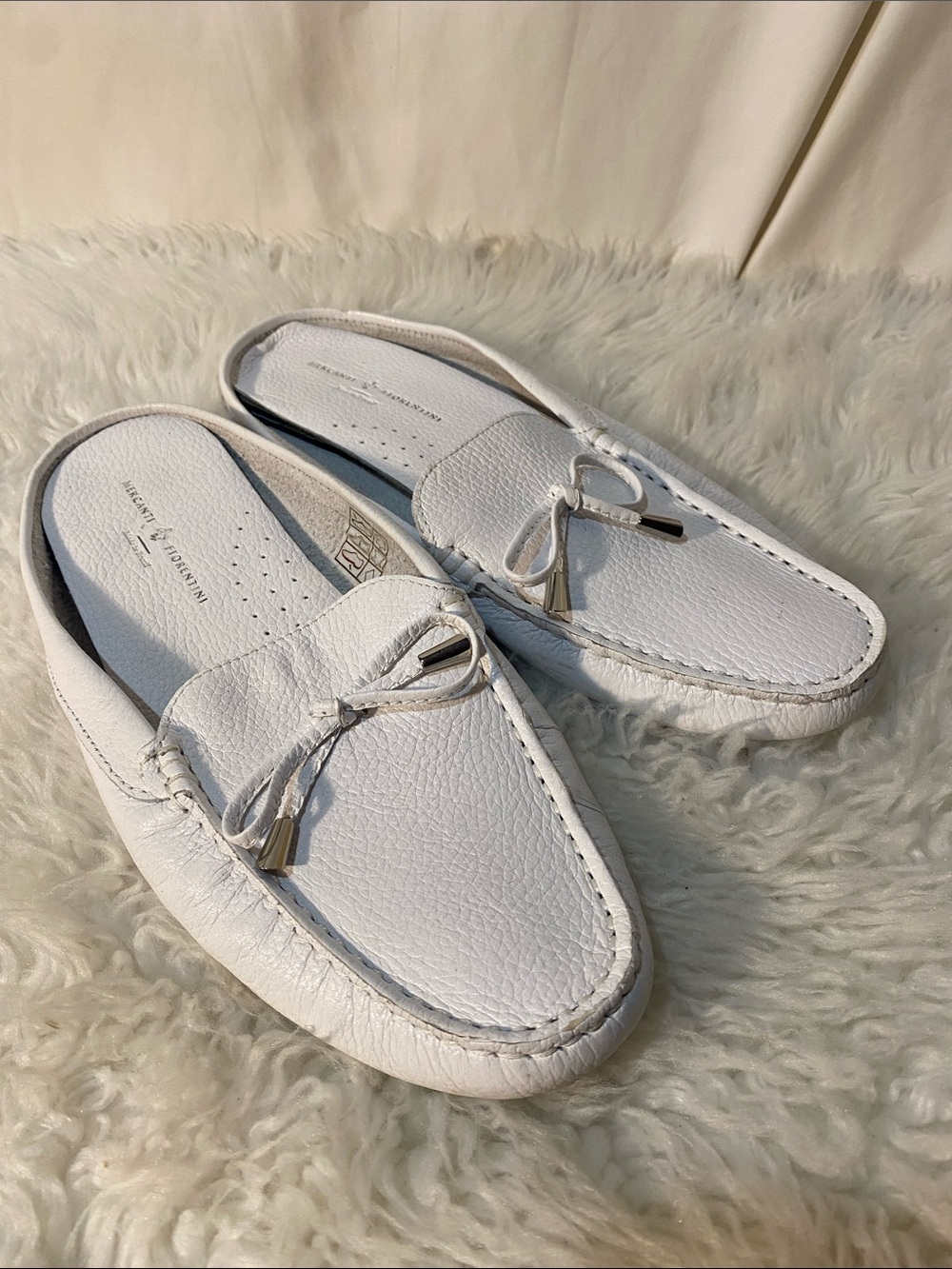 Mercanti Florentini White Leather Loafers Mules Driving Moccasins